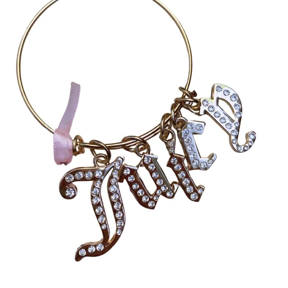 2/$30 Gold Letter Charm Bangle Bracelet Juicy Couture Expandable Sparkly Y2K 90s - Picture 6 of 7